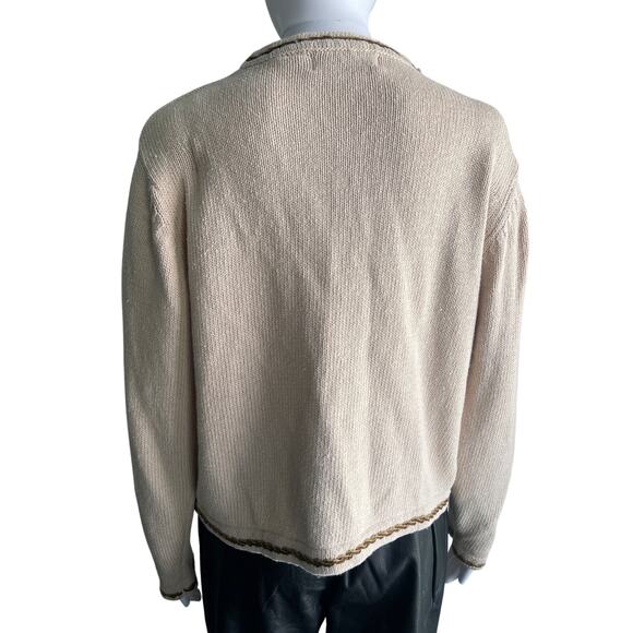 Vintage All Points Sweater Fall Leaves Medium Beige Orange Cotton Knit - Picture 4 of 8